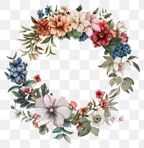 Flower Wreath - Beautiful Floral Wreath Illustration PNG
