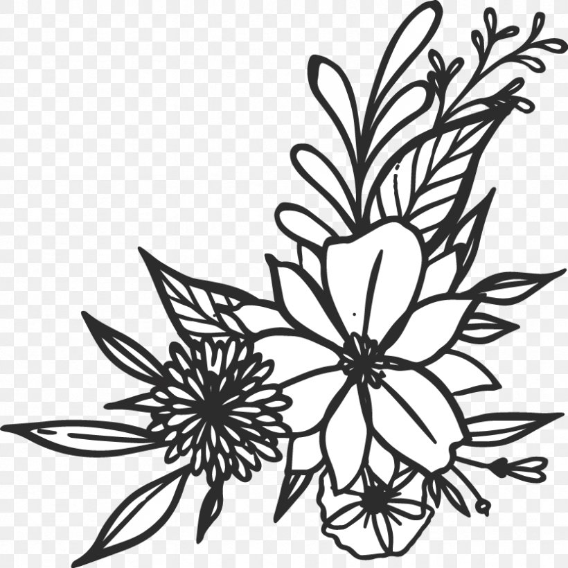 Flower Line Art, PNG, 833x833px, Floral Design, Blackandwhite, Branching, Coloring Book, Flower Download Free