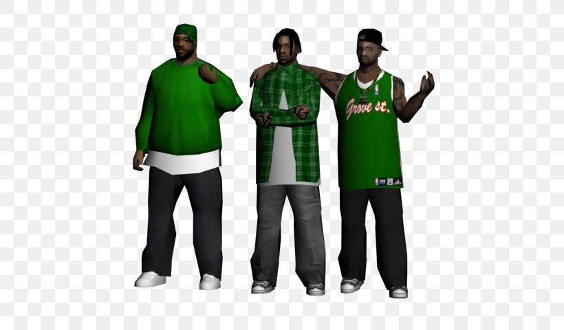 Grand Theft Auto: San Andreas Grand Theft Auto V San Andreas Multiplayer PlayStation 2 Grove Street, PNG, 640x480px, Grand Theft Auto San Andreas, Android, Clothing, Computer Software, Costume Download Free