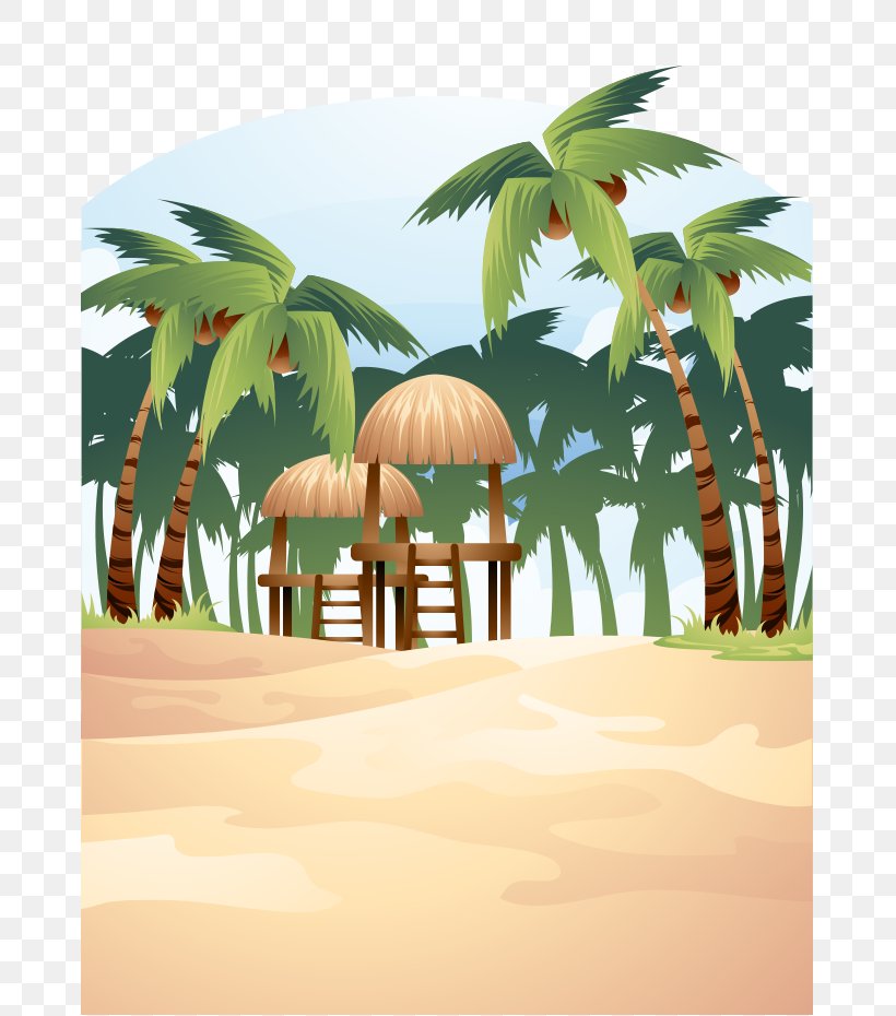 Beach Clip Art, PNG, 672x930px, Beach, Arecales, Beach Hut, Cartoon, Coconut Download Free