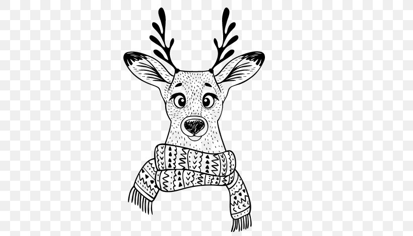 Drawing Coloring Book Deer Scarf, PNG, 600x470px, Drawing, Antler, Black And White, Color, Coloring Book Download Free