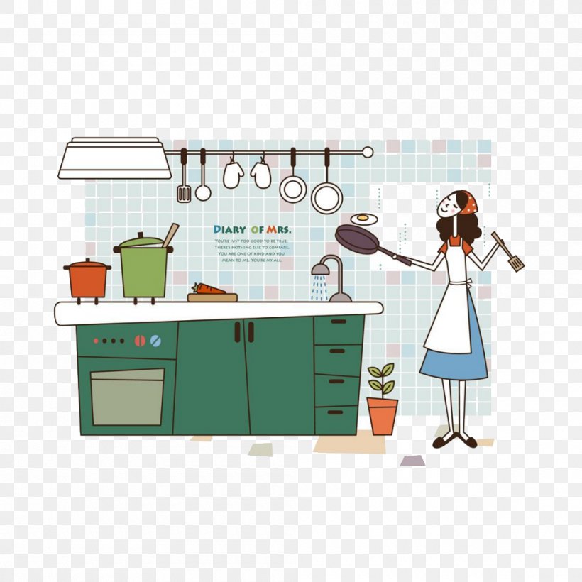 Vector Graphics Cartoon Cooking Kitchen Housewife, PNG, 1000x1000px, Cartoon, Art, Cooking, Furniture, Homemaker Download Free