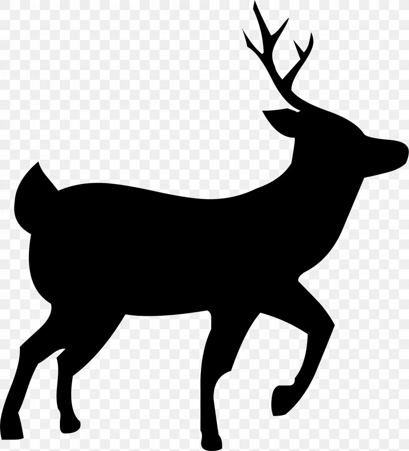Reindeer Silhouette White-tailed Deer Clip Art, PNG, 2002x2208px, Deer, Antler, Autocad Dxf, Black And White, Christmas Download Free