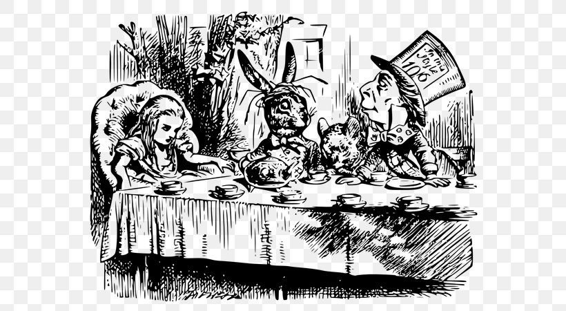 Alice's Adventures In Wonderland Mad Hatter Duchess Tea, PNG, 592x450px, Mad Hatter, Alice, Art, Arthur Rackham, Black And White Download Free