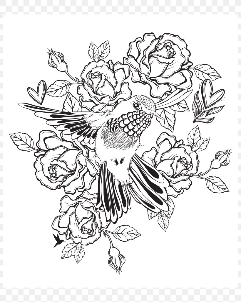 Hummingbird Floral Design Drawing, PNG, 800x1024px, Hummingbird, Art, Artwork, Bird, Black Download Free