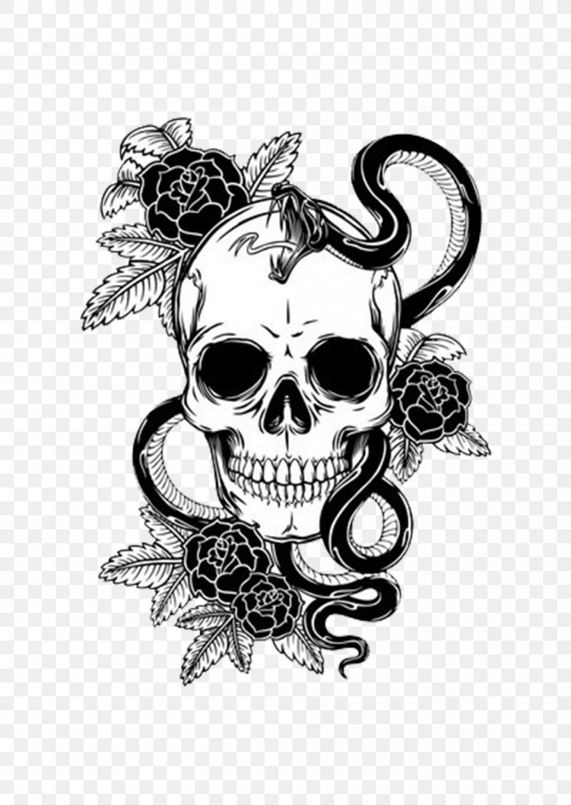 Snake Skeleton Calavera Skull Rose, PNG, 1000x1410px, Snake, Art, Black And White, Body Jewelry, Bone Download Free
