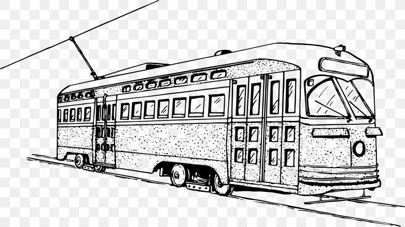 Tram Railroad Car Train San Francisco Cable Car System Rail Transport, PNG, 2400x1348px, Tram, Black And White, Car, Compact Car, Line Art Download Free