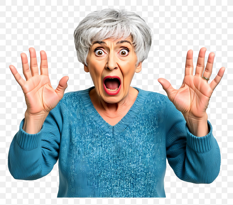 Shocked Elderly Woman - Surprised Elderly Woman With Hands Up PNG