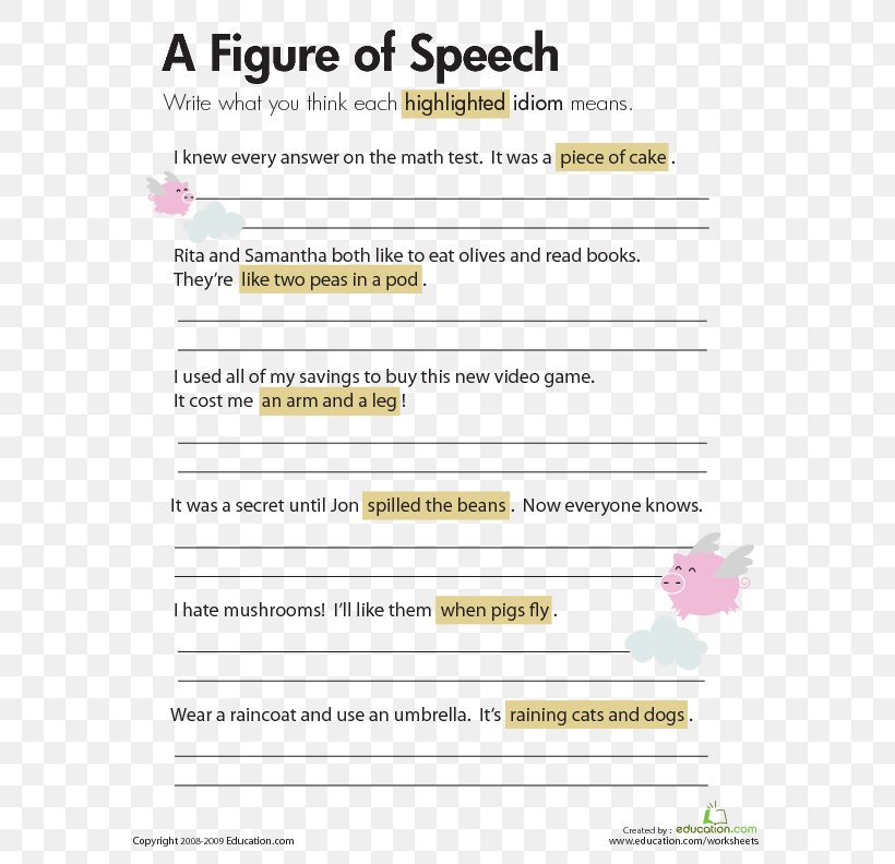 Idiom Literal And Figurative Language Worksheet Figure Of Speech Metaphor, PNG, 612x792px, Idiom, Area, Context, Document, Figure Of Speech Download Free
