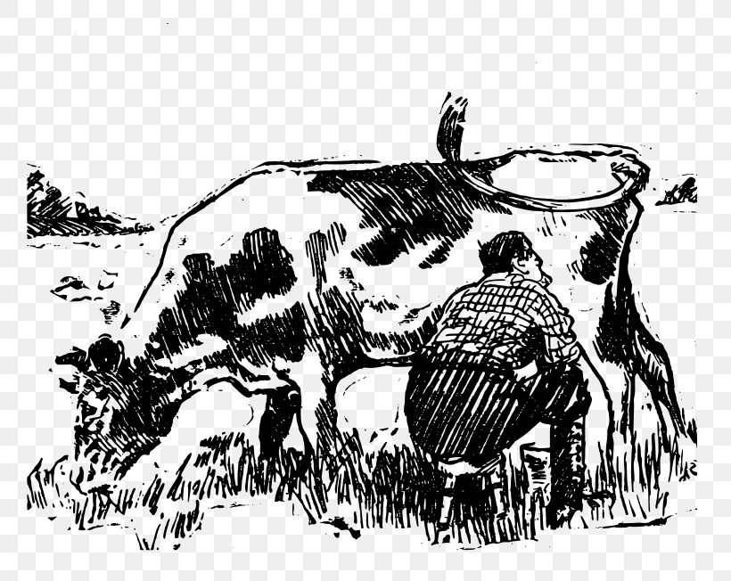 Cattle Milk Clip Art, PNG, 800x652px, Cattle, Art, Black And White, Cattle Like Mammal, Dairy Download Free