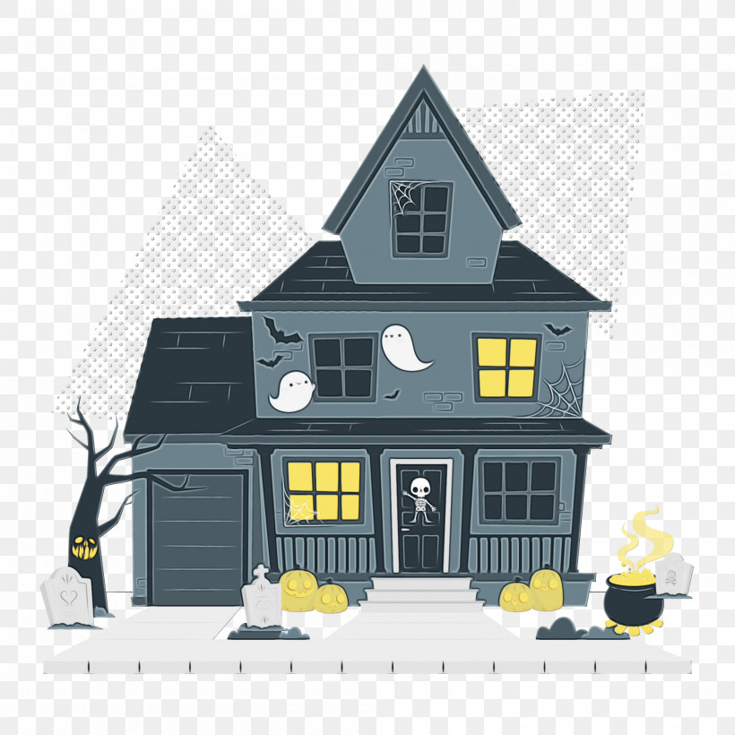 Façade House Property, PNG, 2000x2000px, Halloween, House, Paint, Property, Watercolor Download Free