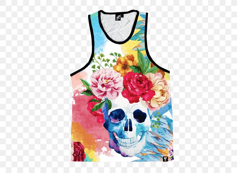 Watercolor Painting Skull Art, PNG, 450x600px, Watercolor Painting, Active Tank, Art, Bone, Clothing Download Free