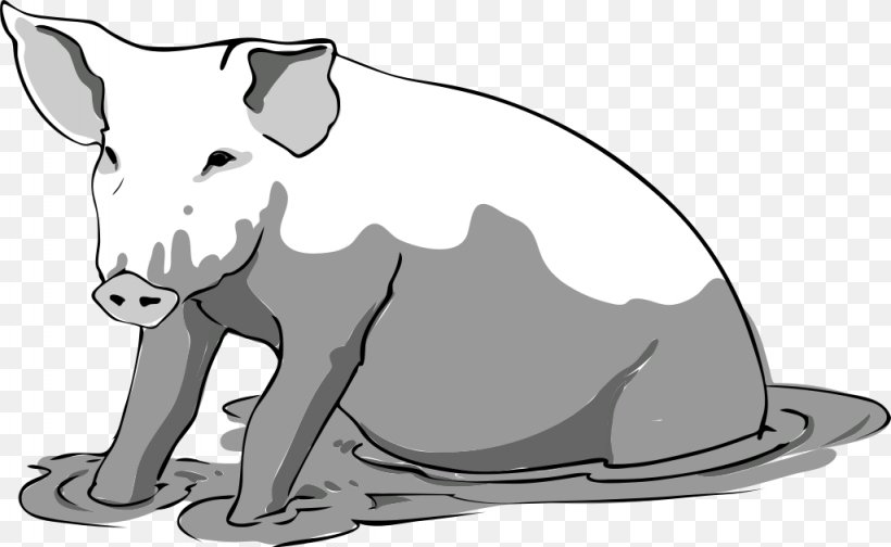 Large White Pig Clip Art, PNG, 1024x630px, Large White Pig, Artwork, Black, Black And White, Carnivoran Download Free