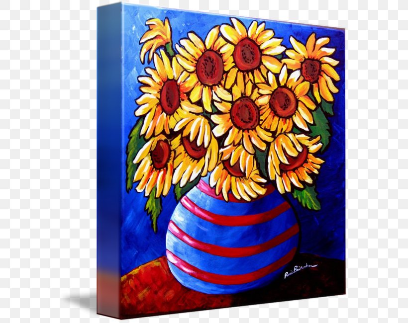 Floral Design Common Sunflower Art Still Life Vase, PNG, 584x650px, Floral Design, Acrylic Paint, Art, Artwork, Blue Download Free