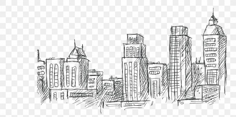 Drawing Architecture Skyline Sketch, PNG, 2138x1063px, Drawing, Architecture, Art, Artwork, Black And White Download Free