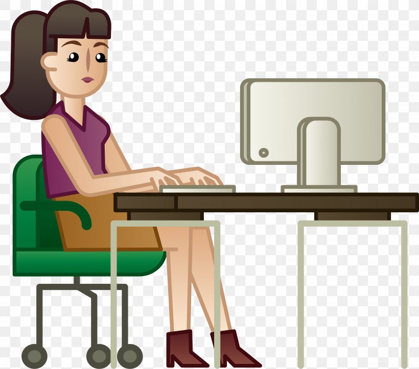 Woman White-collar Worker Computer, PNG, 3364x2970px, Woman, Back Office, Chair, Computer, Designer Download Free