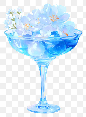 Blue Floral Cocktail Glass PNG