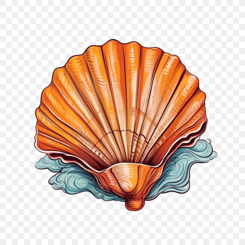 Seashell - Orange Seashell With Waves PNG