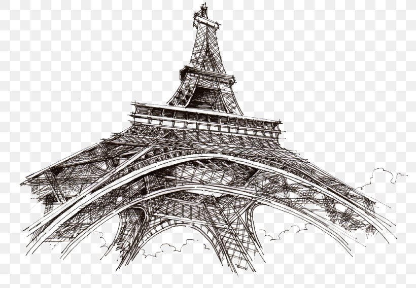 Eiffel Tower Champ De Mars Drawing Sketch, PNG, 1024x710px, Eiffel Tower, Arch, Architecture, Black And White, Building Download Free
