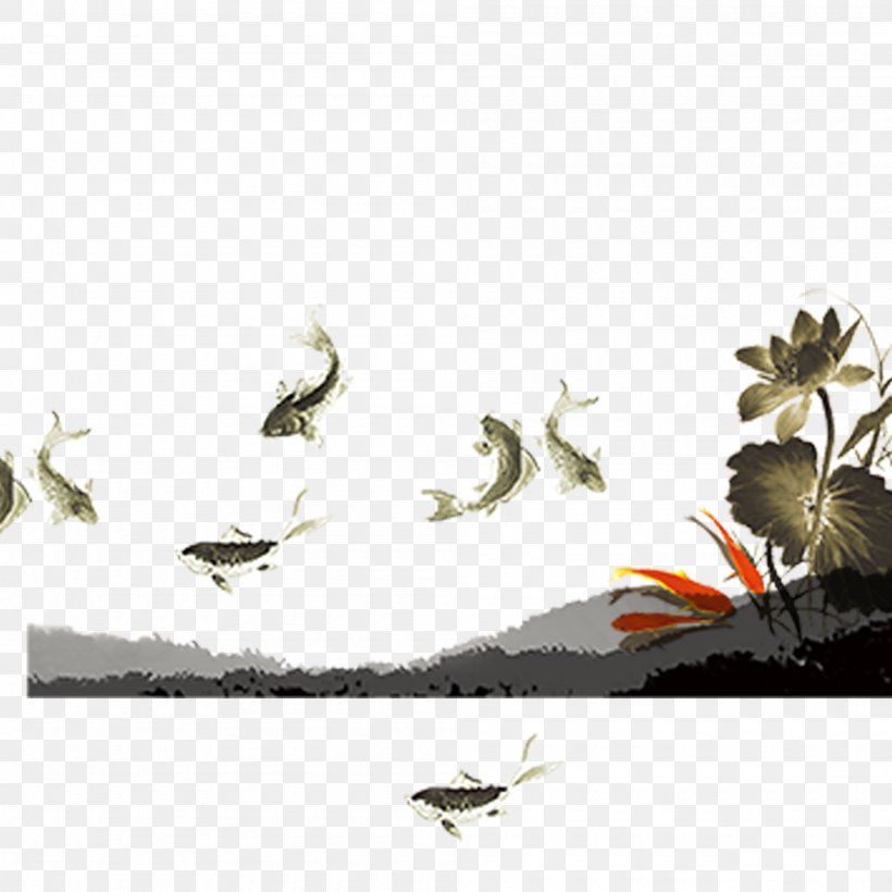 China Ink Wash Painting Chinese Painting, PNG, 2000x2000px, Koi, Border, Illustration, Ink, Ink Brush Download Free