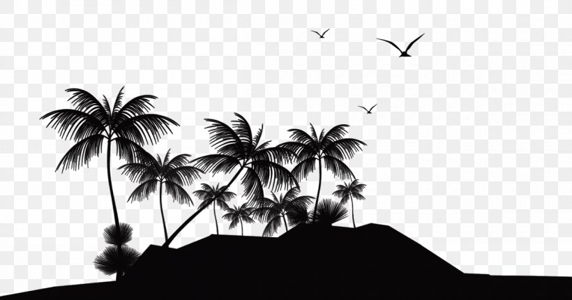 Tropical Islands Resort Silhouette Island Beach Clip Art, PNG, 1200x630px, Tropical Islands Resort, Arecaceae, Arecales, Beach, Black And White Download Free