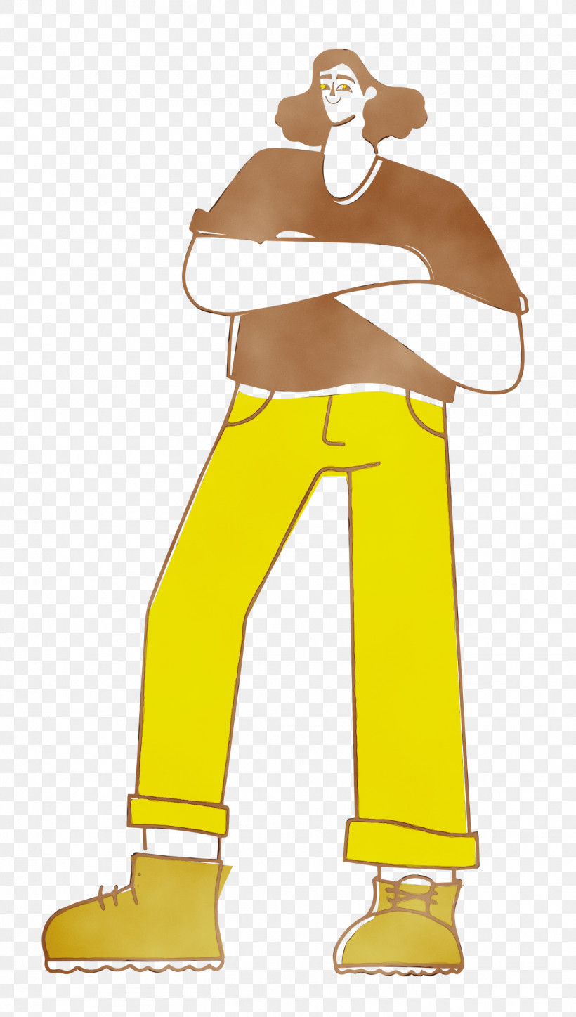 Clothing Cartoon Yellow, PNG, 1416x2500px, Girl Standing, Cartoon, Clothing, Paint, Watercolor Download Free
