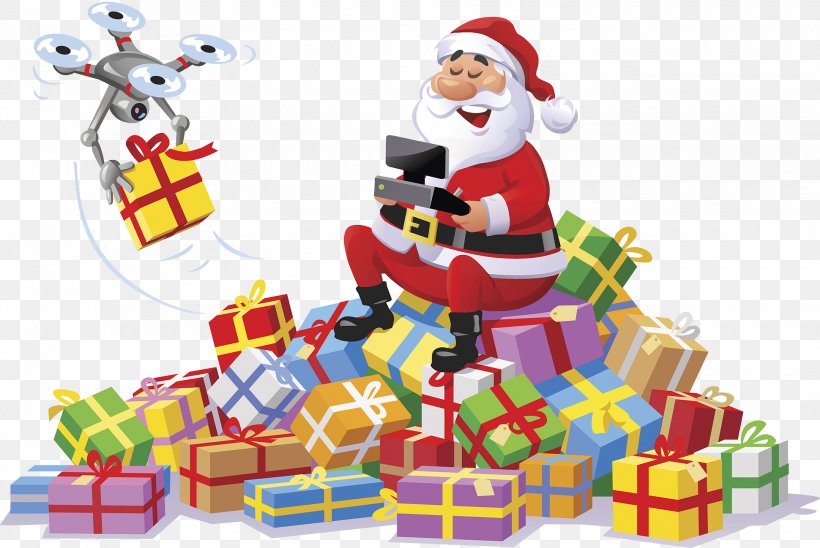 Santa Claus Unmanned Aerial Vehicle Christmas Gift Radio Control Illustration, PNG, 1940x1298px, Santa Claus, Christmas, Christmas Decoration, Christmas Ornament, Delivery Drone Download Free