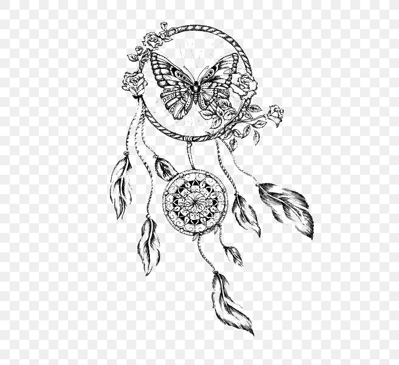 Dreamcatcher Drawing Butterfly Tattoo, PNG, 564x752px, Dreamcatcher, Art, Bird, Bird Of Prey, Black And White Download Free