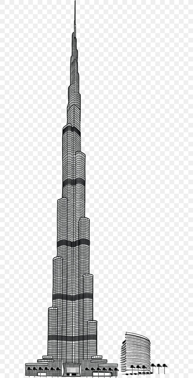 Burj Khalifa Burj Al Arab Drawing Tower, PNG, 605x1600px, Burj Khalifa, Architecture, Black And White, Blueprint, Building Download Free
