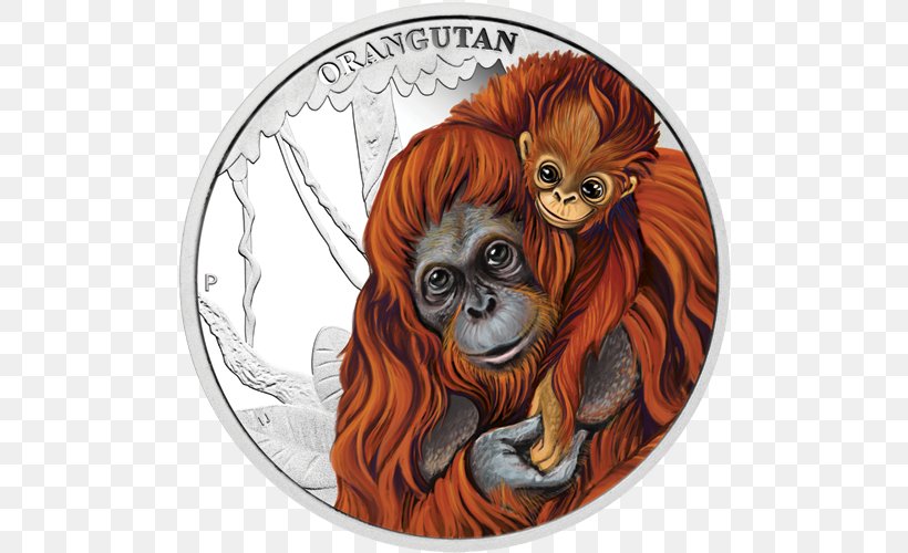 Orangutan Perth Mint Silver Coin Silver Coin, PNG, 500x500px, Orangutan, Australian Silver Kookaburra, Big Cats, Carnivoran, Coin Download Free