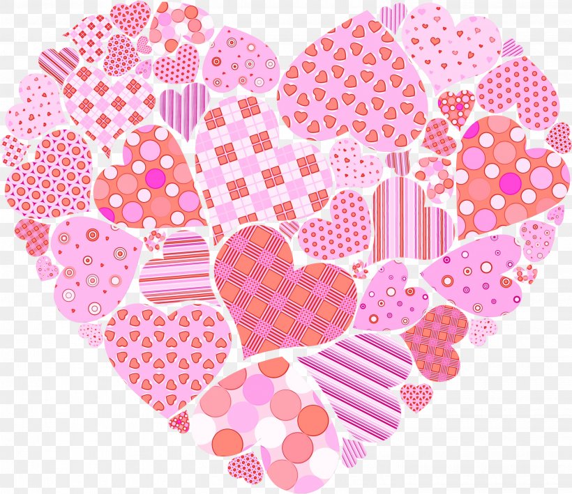 Heart Pink Pattern Heart Sticker, PNG, 2905x2513px, Watercolor, Heart, Love, Paint, Pink Download Free