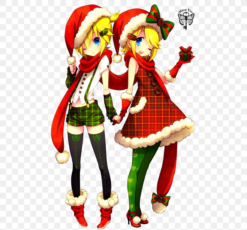 Kagamine Rin/Len Christmas Elf Image Vocaloid Christmas Day, PNG, 510x764px, Watercolor, Cartoon, Flower, Frame, Heart Download Free