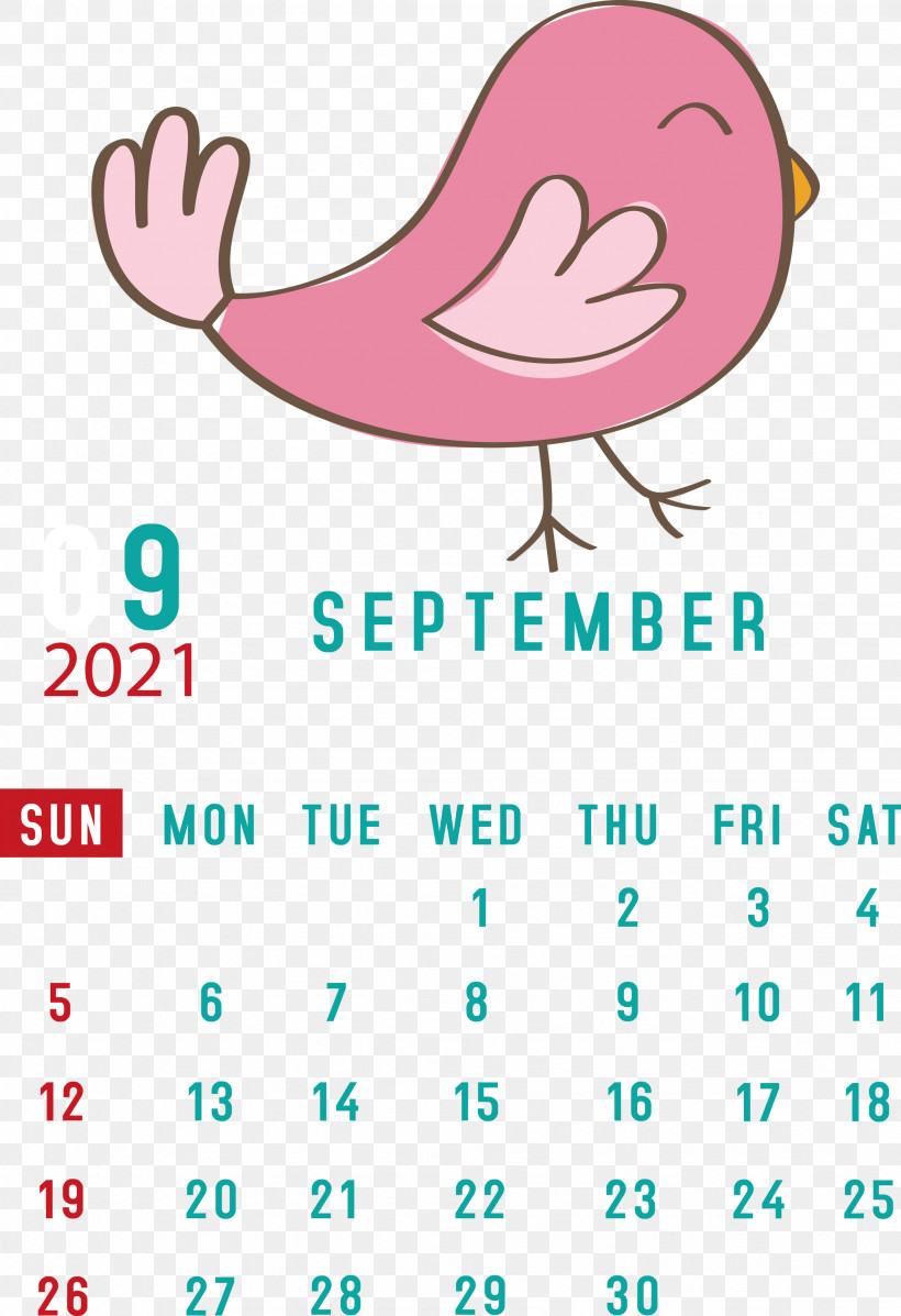 September 2021 Printable Calendar September 2021 Calendar, PNG, 2053x2999px, September 2021 Printable Calendar, Beak, Behavior, Cartoon, Happiness Download Free