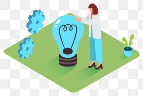 Apologies - Woman With Light Bulb And Gears PNG
