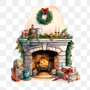 Christmas Fireplace - Cozy Christmas Fireplace With Festive Decorations PNG