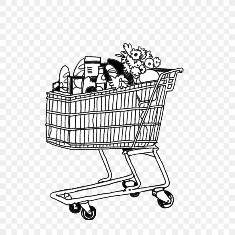 Shopping Cart Coloring Book Drawing Shopping Bags & Trolleys, PNG, 1200x1200px, Shopping Cart, Bag, Black And White, Cart, Coloring Book Download Free