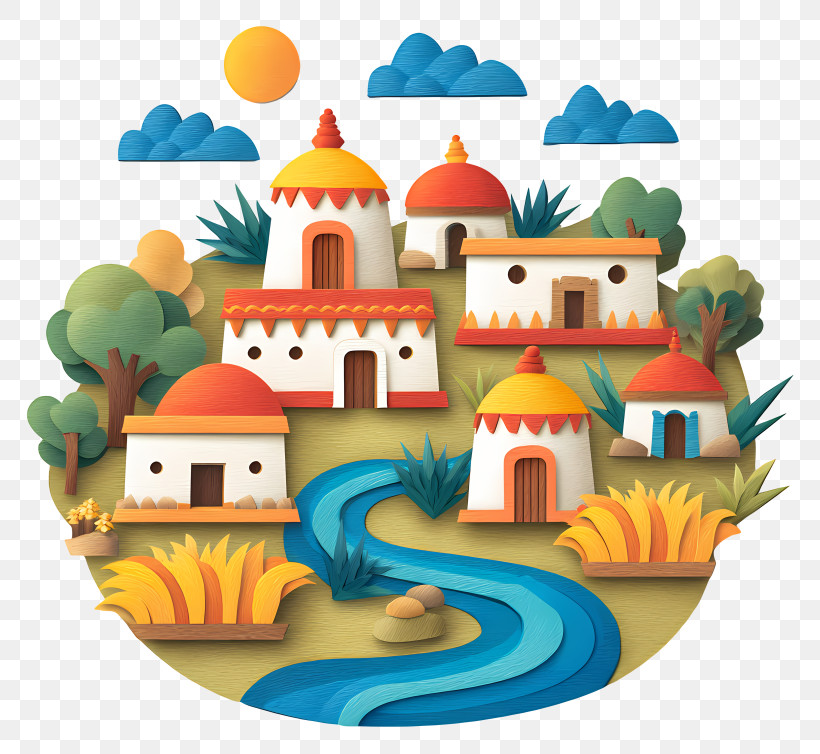 Indian Village - Colorful Village With River PNG