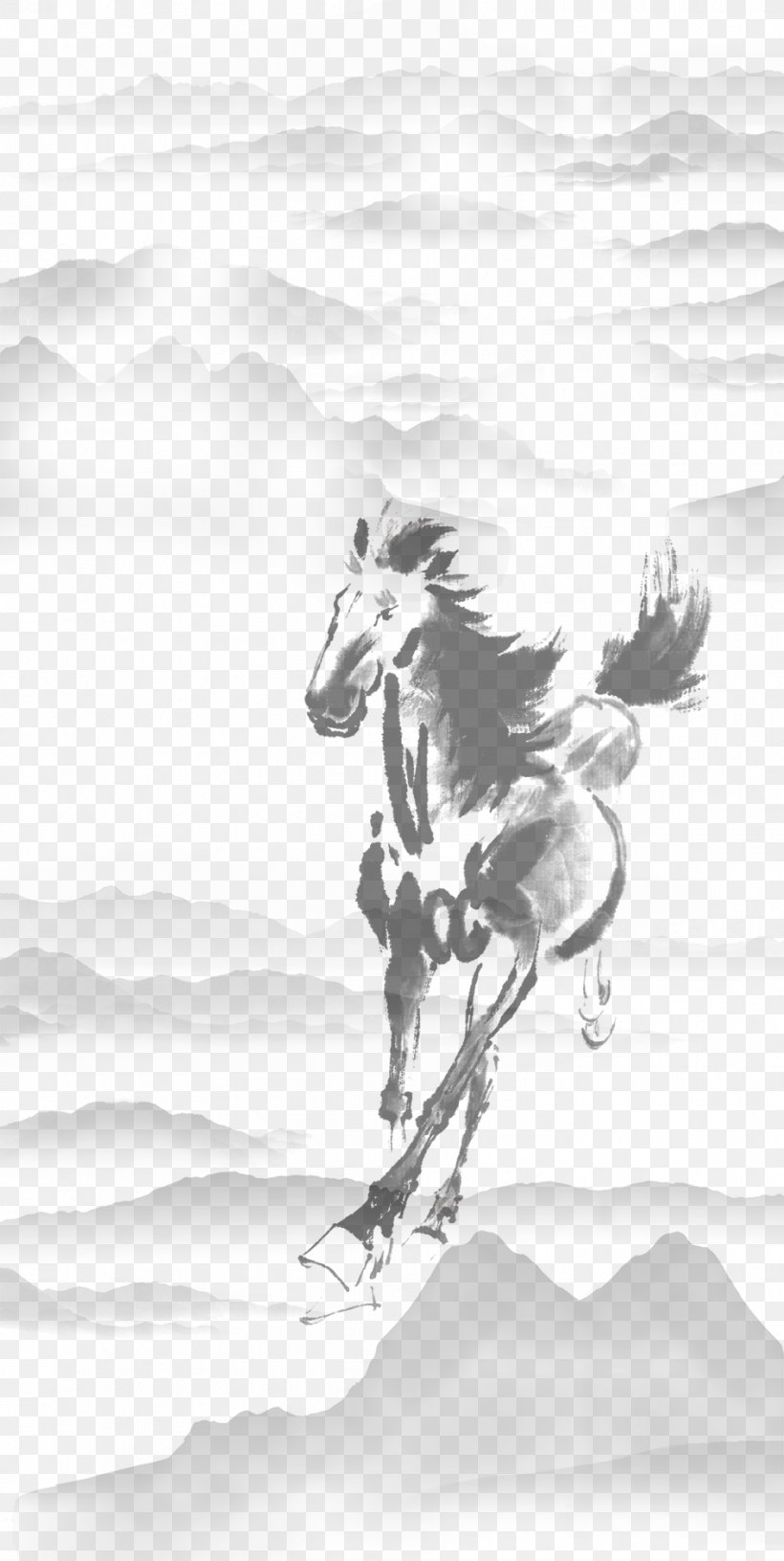 Visual Arts Black And White Horse Drawing Pattern, PNG, 945x1880px, Visual Arts, Animal, Art, Black And White, Character Download Free