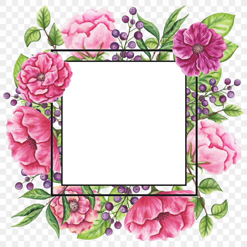 Picture Frame, PNG, 3000x3000px, Pink, Flower, Hydrangea, Interior Design, Petal Download Free