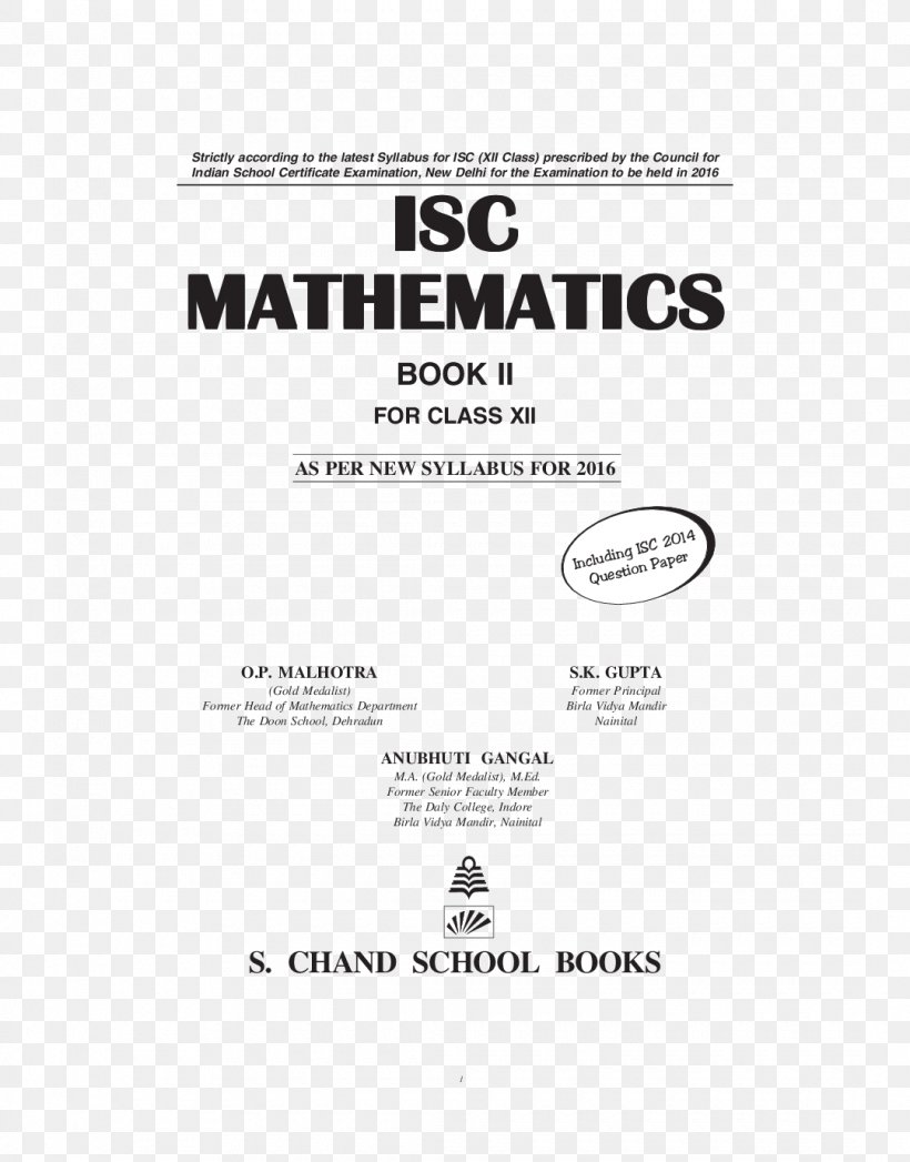 Document CBSE Exam 2018, Class 12 Mathematics Book Paper S. Chand’s ISC Mathematics Class-XII, PNG, 1080x1380px, Document, Area, Black And White, Book, Brand Download Free