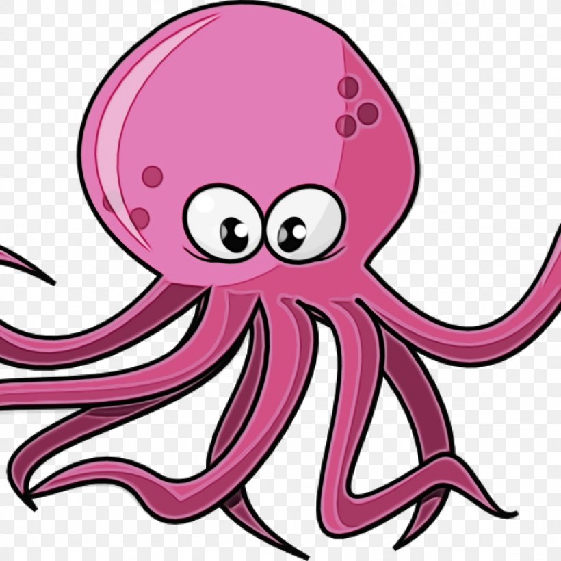 Octopus Cartoon, PNG, 1024x1024px, Watercolor, Animal Figure, Cartoon, Giant Pacific Octopus, Magenta Download Free