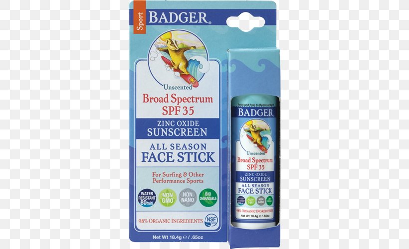 Sunscreen Lip Balm Factor De Protección Solar Face Badger Balm, PNG, 500x500px, Sunscreen, Badger Balm, Cream, Face, Lip Download Free
