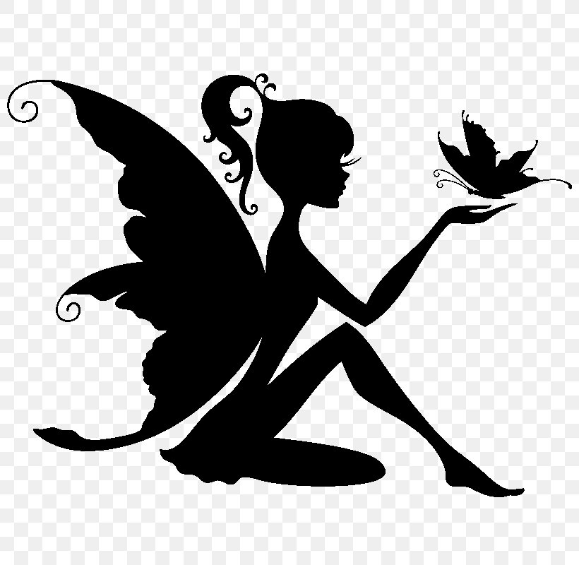 Silhouette Fairy Stencil, PNG, 800x800px, Silhouette, Art, Artwork, Black And White, Butterfly Download Free