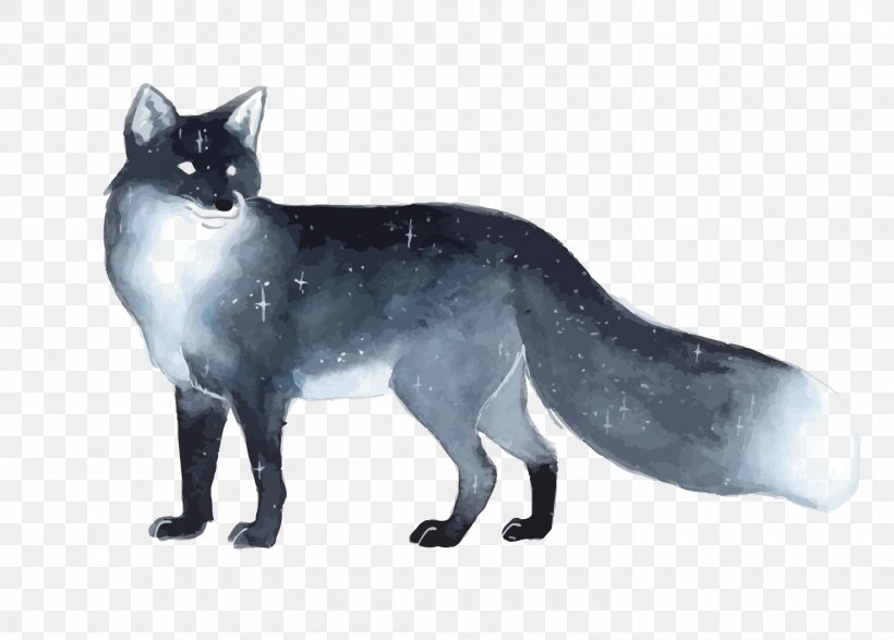 Vector Sky Fox, PNG, 1500x1074px, Watercolor Painting, Art, Black And White, Black Cat, Carnivoran Download Free