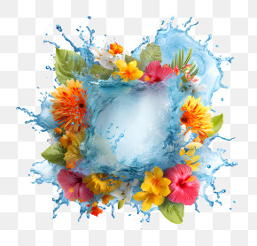 Floral Water Splash Frame PNG