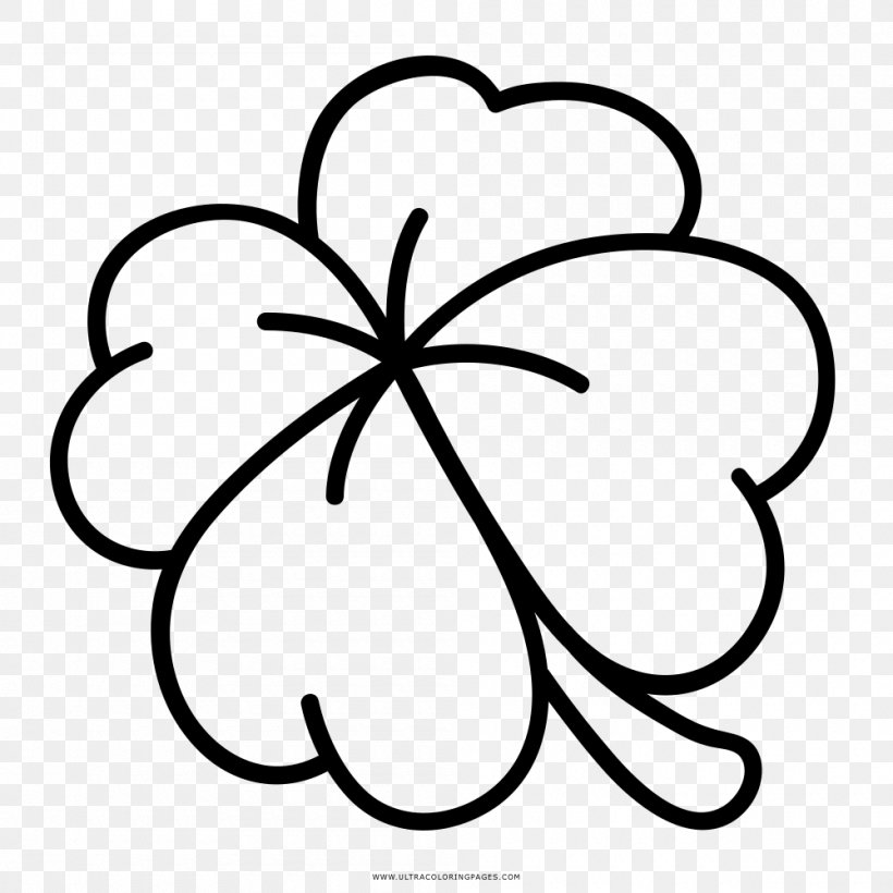 Four-leaf Clover Drawing Luck Coloring Book, PNG, 1000x1000px, Fourleaf Clover, Area, Artwork, Black And White, Clover Download Free