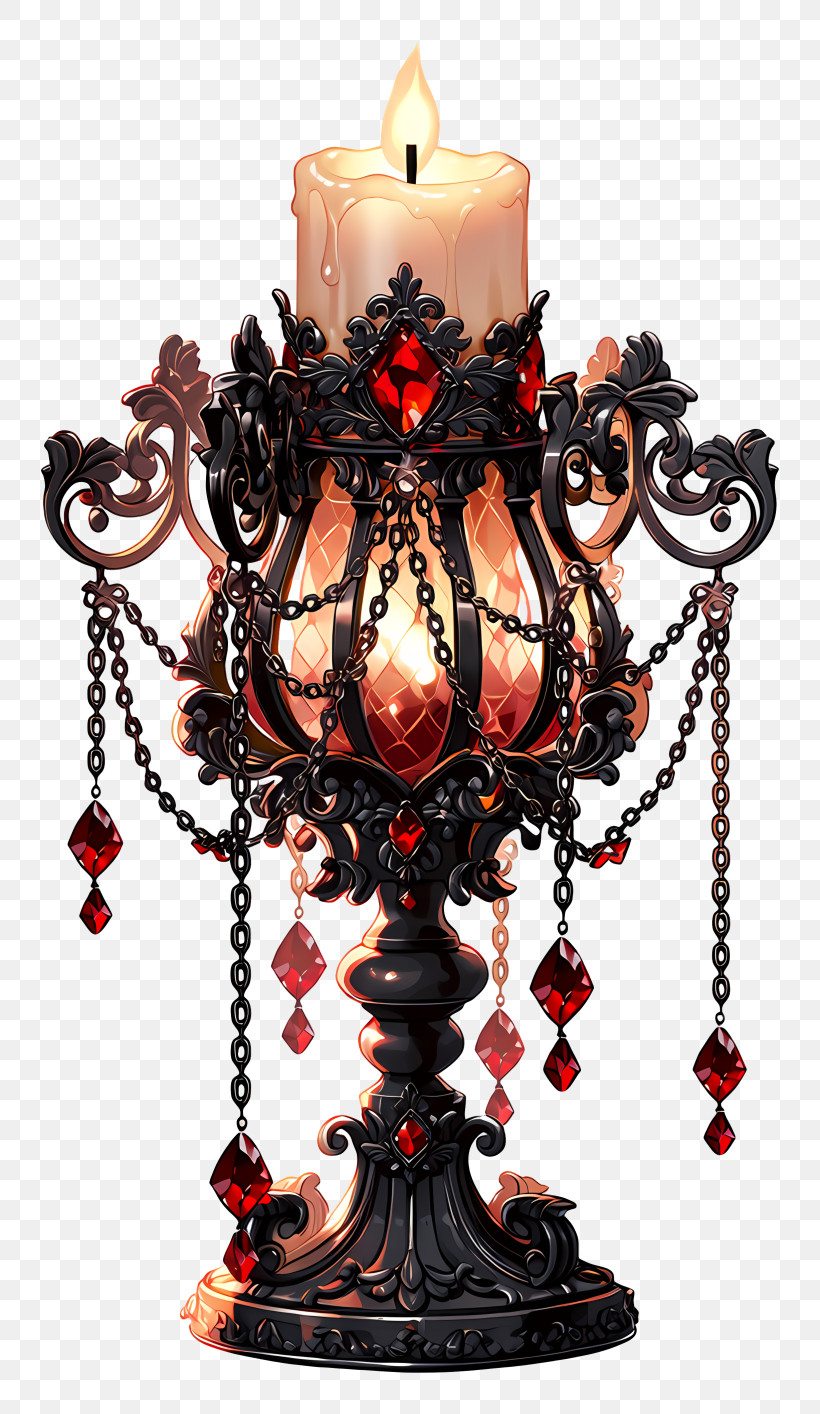 Ornate Gothic Candle Holder With Gems PNG