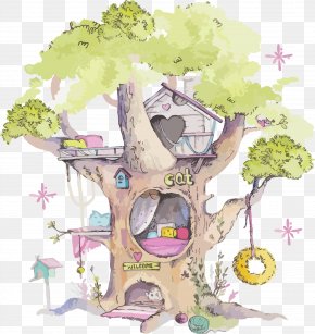 Plant Tree House - Watercolor Floral Background PNG