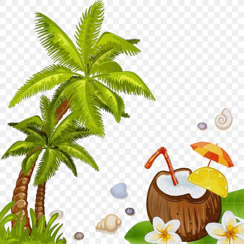 Coconut Tree Drawing, PNG, 1600x1601px, Watercolor, Arecales, Cartoon, Coconut, Drawing Download Free