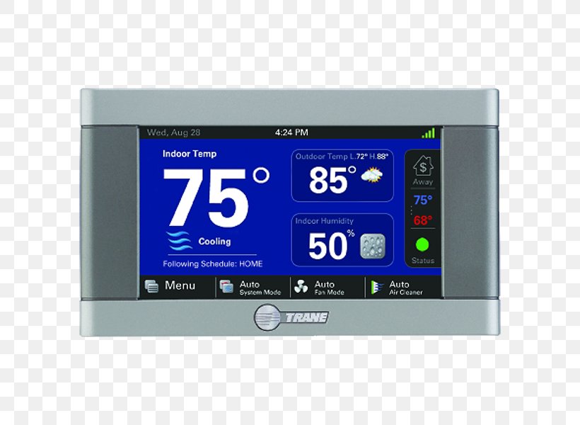 Smart Thermostat Home Automation Kits Trane Programmable Thermostat, PNG, 600x600px, Thermostat, Air Conditioning, Automation, Central Heating, Display Device Download Free